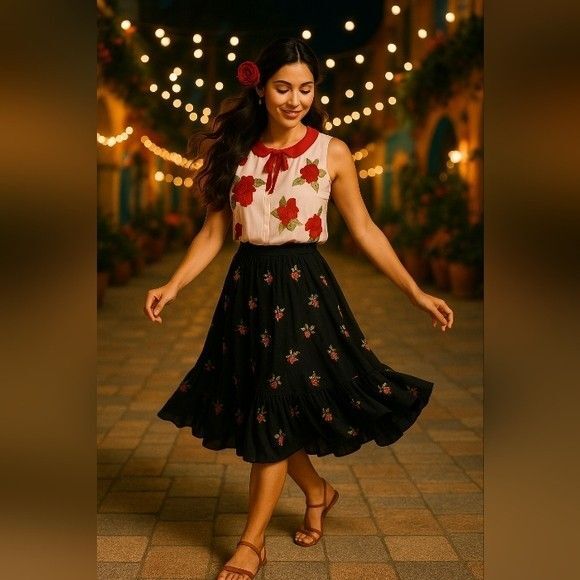 Disney x LC Lauren Conrad Snow White Top M Red Rose Embroidered Blouse Fairytale - Picture 1 of 10